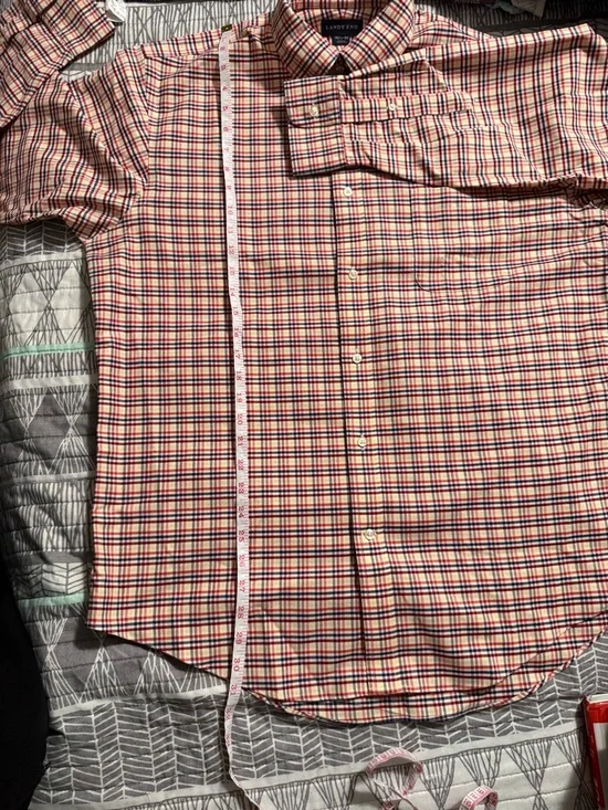 Lands' End Men’s Red and Blue Plaid Button-Down Oxford Shirt - 100% Cotton - Picture 7 of 8